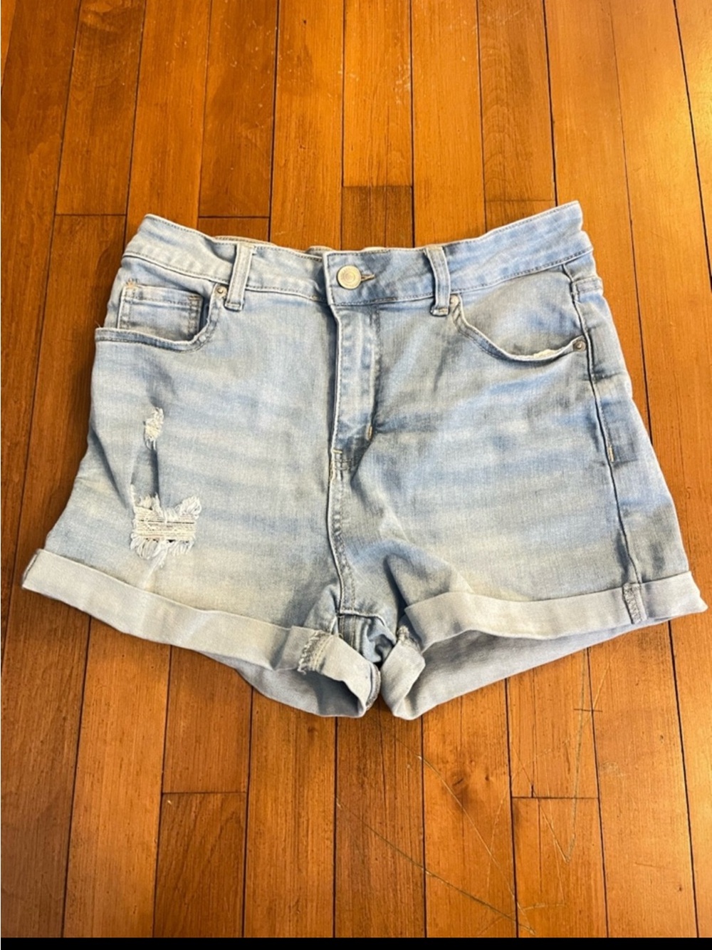 Wax Jean Distressed Blue Roll-Cuff Denim Shorts